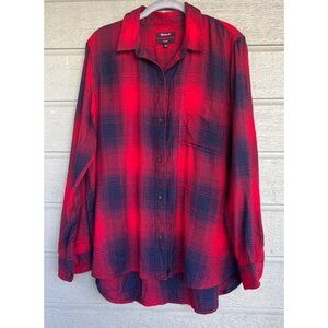 Madewell Womens Classic Plaid Button Up Shirt Size Large Red Blue Cotton